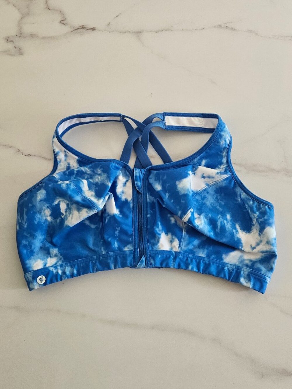 Glamorise Sport Blue Cloud Print Front Zip High Impact Sports Bra 40DD